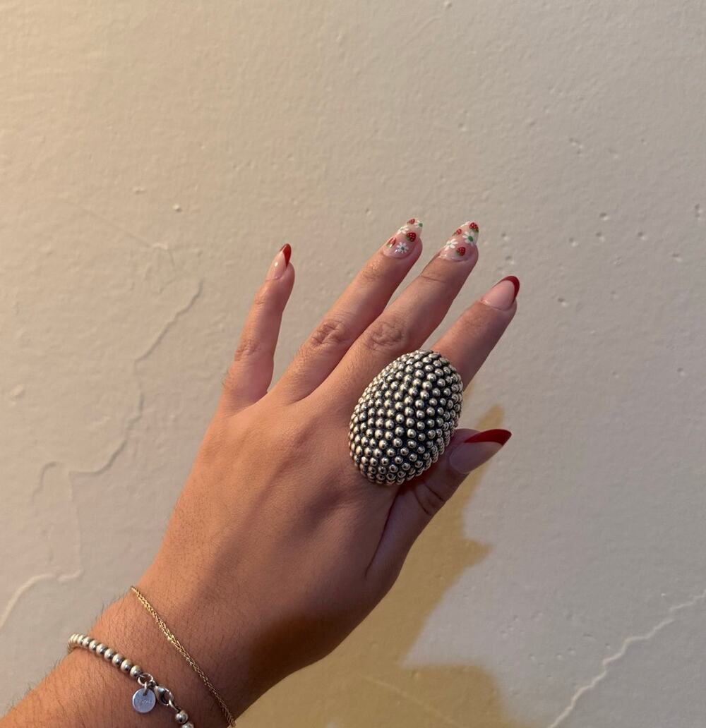 Vintage Mexican modernist caviar bead dome 999 Silver large 8.5 Ring